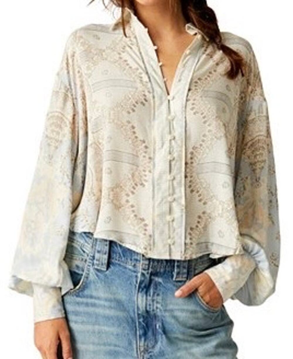 Free People Virgo Baby Button Down Floral Blouse Size L Boho